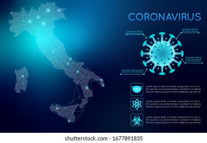 Corona Virus COVID-19 Italien Karte Infografik Element. Viruszelle.Koronavirus-Pandemie. Futuristischer Hintergrund. Vektorillustration Illustration Eps10