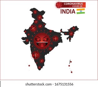 Corona Virus COVID-19 Microscopic Virus Corona Virus Disease 3d Illustration India Map Infected India Country