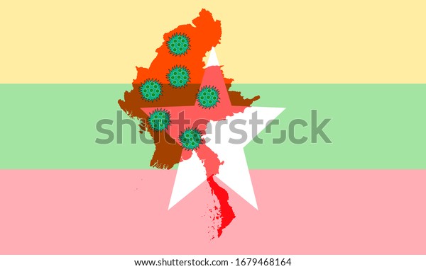 Corona virus covid-19 in myanmar with flag and map  background , Corona is a pandemic virus originating in China
