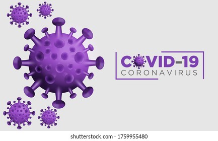 Corona Virus. COVID-19. Novel Coronavirus (2019-nCoV).  White Background with realistic 3d purple virus cells. Ilustrasi 3d