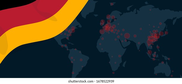 Corona virus covid-19 pandemic outbreak world map spread with flag of German vector illustration