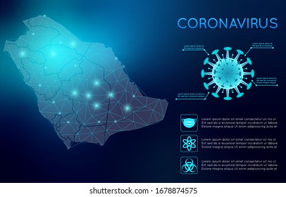 Corona Virus COVID-19 Saudi Arabien Karte Infografik Element. Viruszelle.Koronavirus-Pandemie. Futuristischer Hintergrund. Vektorillustration Illustration Eps10