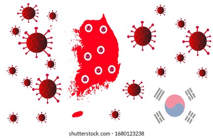 Corona virus covid-19 in South Korea with flag and map  background , Corona is a pandemic virus originating in China