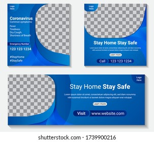 Corona virus covid-19 square web banner template design for social media post, Virus warning social media square flyer, Corona virus campaign poster for social media timeline post.