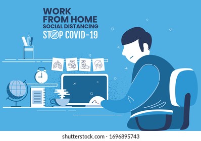 corona virus or covid-19 Stay home banner template quarantine concept. Work from home during corona virus, Self-isolation. Vector illustration for poster, banner, flyer. Stock design.