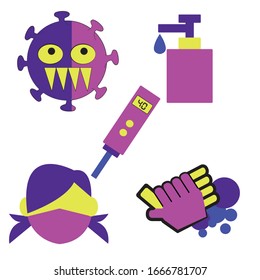 Corona virus or covid-19. This is a collection of icons with a corona virus theme