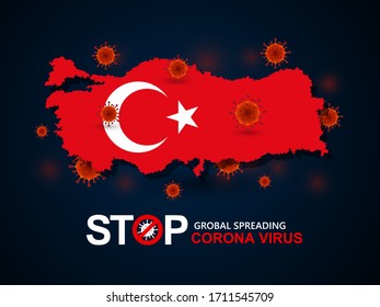 Corona virus covid-19 in Turkey with flag and map background,vector illustration