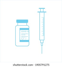 Corona virus covid-19 Vaccine vial with syringe. Icon design vector on white background and Editable Stroke.