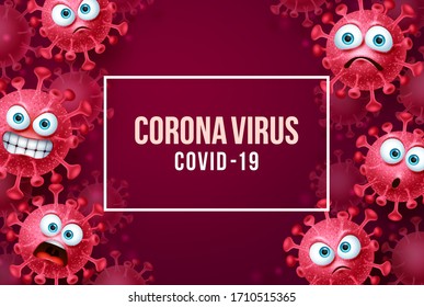 Corona virus covid-19 vector background. Corona virus background with covid-19 emojis and emoticons and text in red empty space. Vector illustration.
