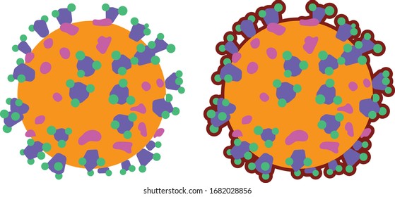 Corona virus COVID-19 vector drawing, colored and out line