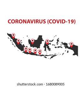 Corona-Virus COVID-19 Vektorillustration Illustration auf weißem Hintergrund. Corona-Virus in Indonesien mit Pins Karten Vektorillustration.