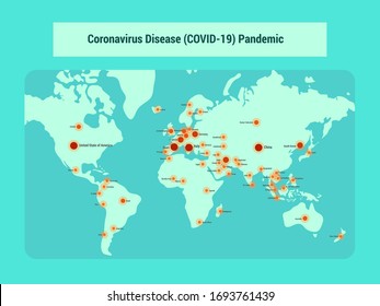 corona virus covid-19 world maps global pandemic spot with modern flat style