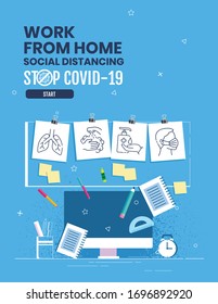 Corona Virus or COVID-19,Work from home concept poster design,Corona virus outbreak.Stay home help fight against corona virus.