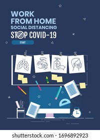 Corona Virus or COVID-19,Work from home concept poster design,Corona virus outbreak.Stay home help fight against corona virus.