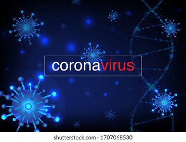 Corona virus or COVID-2019 disease on blue background. Use for banner, website, template, leaflet, poster and other design