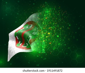 corona virus crossed out with red stop sign white vector 3d flag on green background with polygons and data numbers