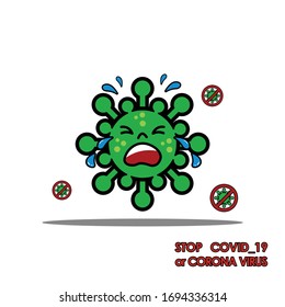 corona virus crying design illustration, Wuhan, stop corona virus mascot vector