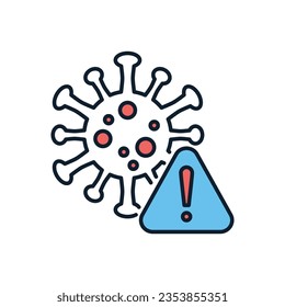 Corona virus danger related vector icon. Coronavirus with warning triangle sign and exclamation mark on it. Isolated on white background. Corona virus danger sign. Editable vector illustration