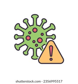 Corona virus danger related vector icon. Coronavirus with warning triangle sign and exclamation mark on it. Isolated on white background. Corona virus danger sign. Editable vector illustration