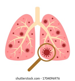 Corona virus design with disease lungs and virus. Coronavirus disease spread, symptoms. Respiratory system, infected man. Vector flat illustration