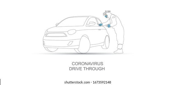 Corona Virus Dirve Through Testing Station. Covid-19 Test Vector Illustration.drive Medical Center