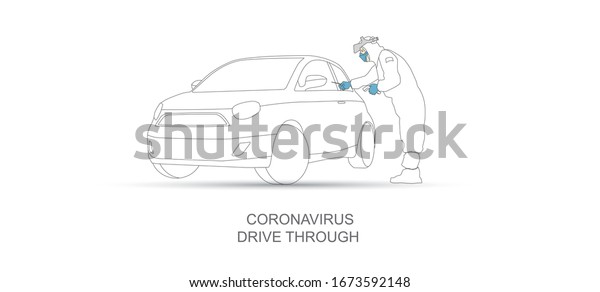 corona virus dirve\
through testing station. covid-19 test vector illustration.drive\
medical center