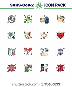 Corona virus disease 16 Flat Color Filled Line icon pack suck as bacteria; washing; gestures; wash; hand wash viral coronavirus 2019-nov disease Vector Design Elements