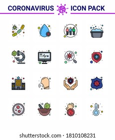 Enfermedad del virus de Corona 16 Paquete de iconos de línea llena de color plano succión como agua de jabón; lavado de manos; positivo; cuenca; infección por coronavirus viral 2019-nov Enfermedad Vector Elementos de diseño