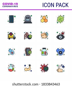 Enfermedad del virus de Corona 16 Paquete de iconos de línea llena de color plano suck as corona; infección; química; epidemia; antígeno coronavirus viral 2019-nov Enfermedad Vector Elementos de diseño