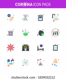 Corona-Viruserkrankung 16 Flat Color-Icon-Packung ist als Test geeignet; Bausatz; Krankenhauskarte; Notfall; Hände virales Coronavirus 2019-nov Krankheit Vektor Design Elements
