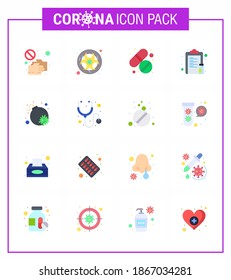 Corona virus disease 16 Flat Color icon pack suck as medicine; drug; lab; care; pill viral coronavirus 2019-nov disease Vector Design Elements