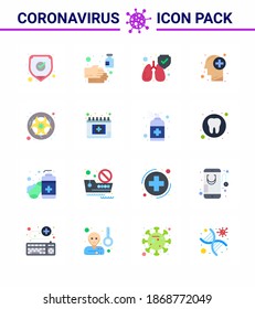 Corona virus disease 16 Flat Color icon pack suck as hazard; human; sanitizer; medical; brain viral coronavirus 2019-nov disease Vector Design Elements