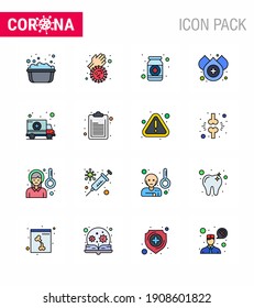 Corona-Virus-Krankheit 16 Flat Color Filled Line-Icon-Pack ist ein Krankenwagen. abfallen; Drogen; Blut; Viruscoronavirus 2019-nov Krankheit Vektor Design Elements
