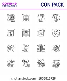 Corona virus disease 16 Line icon pack suck as skull; medical; cleaning; insurance service; virus viral coronavirus 2019-nov disease Vector Design Elements
