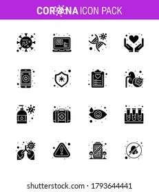 Corona virus disease 16 Solid Glyph Black icon pack suck as health care; hands; appointment; care; strand viral coronavirus 2019-nov disease Vector Design Elements