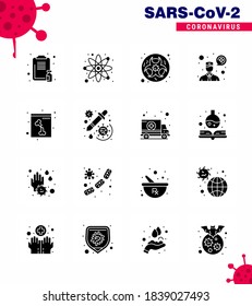 Corona virus disease 16 Solid Glyph Black icon pack suck as bone; consultation; research; ask a doctor; science viral coronavirus 2019-nov disease Vector Design Elements
