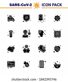Morbus Corona 16 Solid Glyph Black Icon Pack als Test; Virus, Schild, patogen, Viruscoronavirus 2019-nov Krankheit Vektor Design Elements