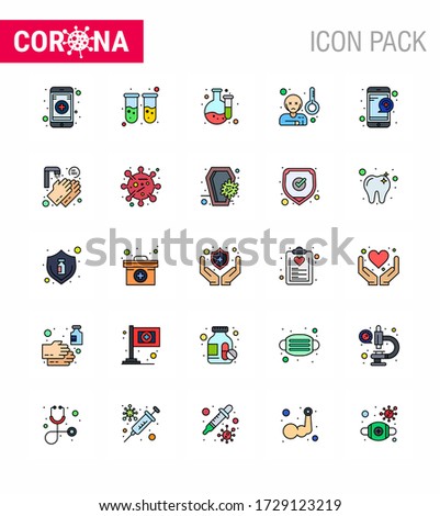 Corona virus disease 25 Flat Color Filled Line icon pack suck as service; online; lab; medical; sick viral coronavirus 2019-nov disease Vector Design Elements