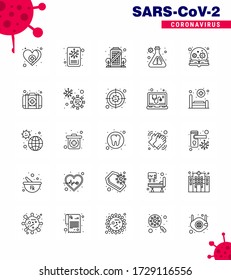 Corona virus disease 25 line icon pack suck as search; learning; coronavirus; education; lab viral coronavirus 2019-nov disease Vector Design Elements