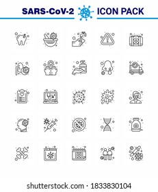 Corona virus disease 25 line icon pack suck as kit; virus; medical; warning; error viral coronavirus 2019-nov disease Vector Design Elements