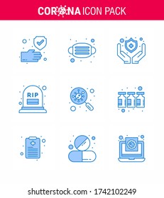 Corona virus disease 9 Blue icon pack suck as germs; bacteria; medical; rip; grave viral coronavirus 2019-nov disease Vector Design Elements