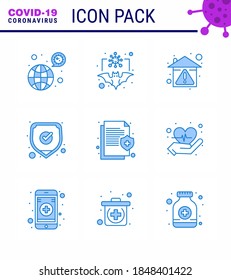 Corona virus disease 9 Blue icon pack suck as safety; medical; flu; stay home; prevent viral coronavirus 2019-nov disease Vector Design Elements