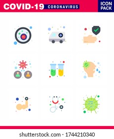 Enfermedad por virus de la corona 9 Paquete de iconos de color plano succionan como sangre; transmisión; limpio; personas; bacterias coronavirus viral 2019-nov Enfermedad Vector Elementos de diseño