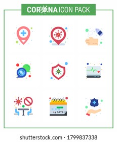 Corona virus disease 9 Flat Color icon pack suck as  protection; rx; cleaning; message; bubble viral coronavirus 2019-nov disease Vector Design Elements