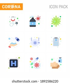 Corona virus disease 9 Flat Color icon pack suck as  mask; washing; disease; wash; clean viral coronavirus 2019-nov disease Vector Design Elements