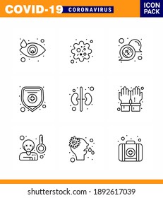 Corona virus disease 9 Line icon pack suck as  organ; human; bubble; protection; health insurance viral coronavirus 2019-nov disease Vector Design Elements