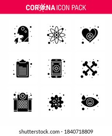 Morbus Corona 9 Solid Glyph Black Icon Pack ist online. Liste; Forschung; Dokument; Viruscoronavirus 2019-nov Krankheit Vektor Design Elements