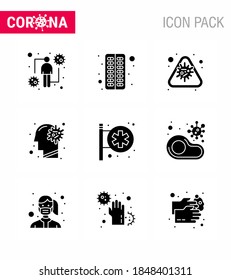 Corona virus disease 9 Solid Glyph Black icon pack suck as  virus; flu; pill; cold; epidemic viral coronavirus 2019-nov disease Vector Design Elements