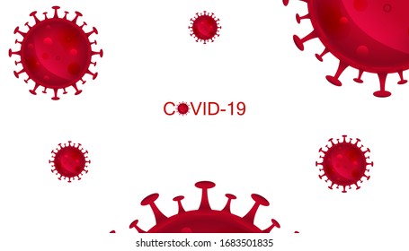 Corona virus disease COVID-19 infection Flat medical illustration. Floating pathogen respiratory influenza covid virus cells. Dangerous asian ncov corona virus, pandemic on white background. 