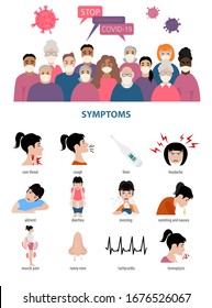 Corona virus disease infographic. Symptoms, diagnosis, treatment, how to protest yourself from COVID-19. Vector illustration
